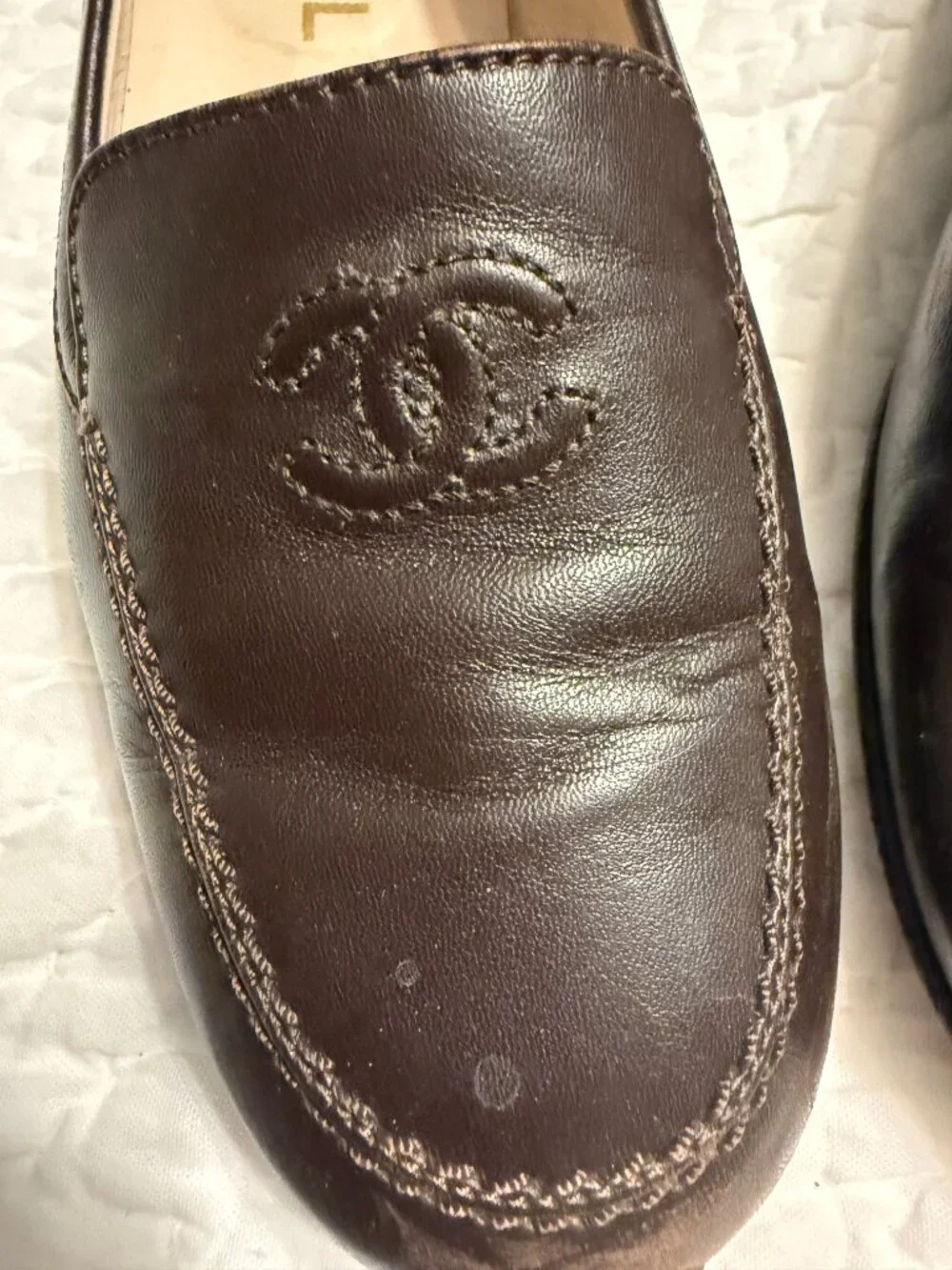 **Vintage Brown Leather Chanel Slip-on's** - Picture 2 of 7
